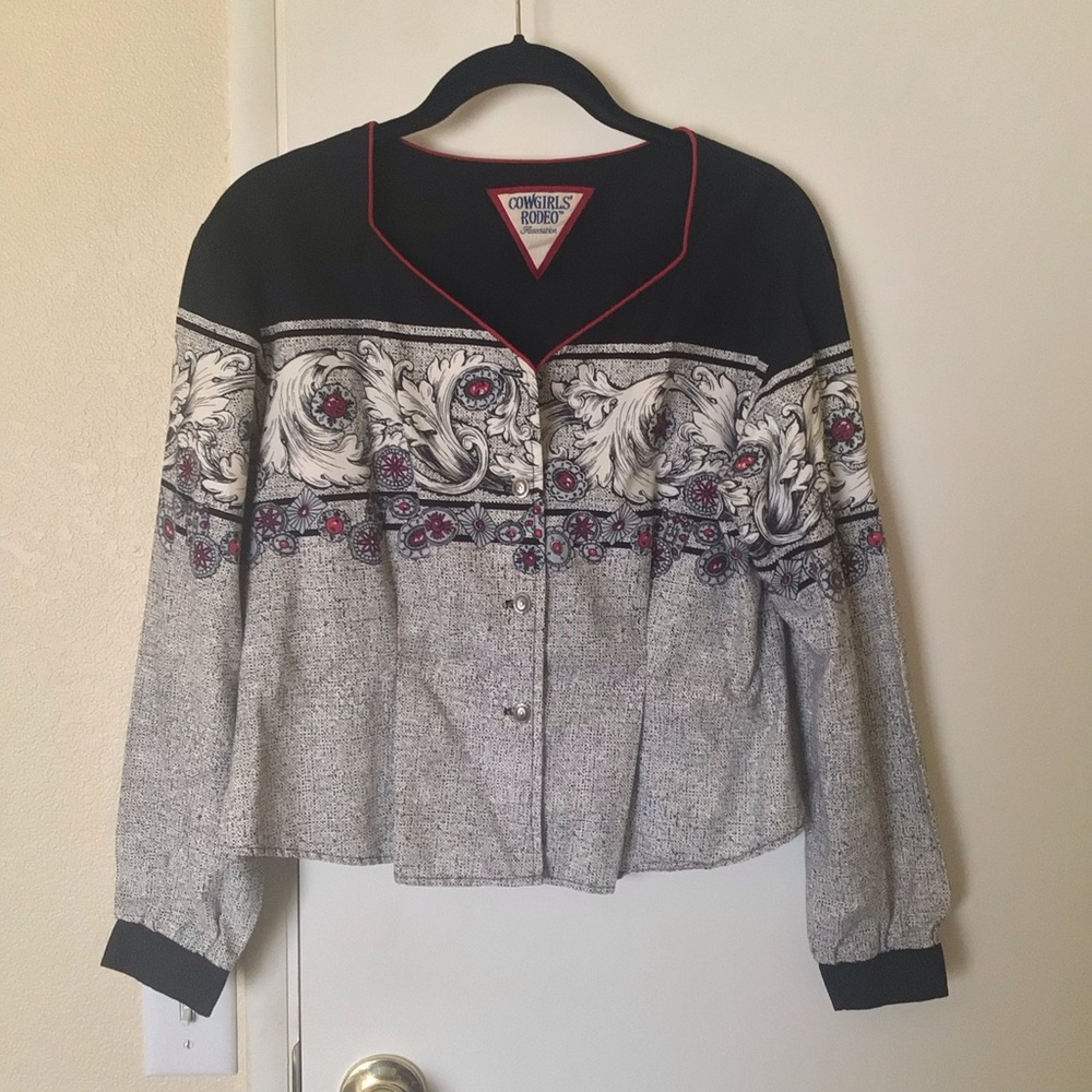Vintage Cowgirls Rodeo Association Western Button Up Blouse M Retro CowboyCore